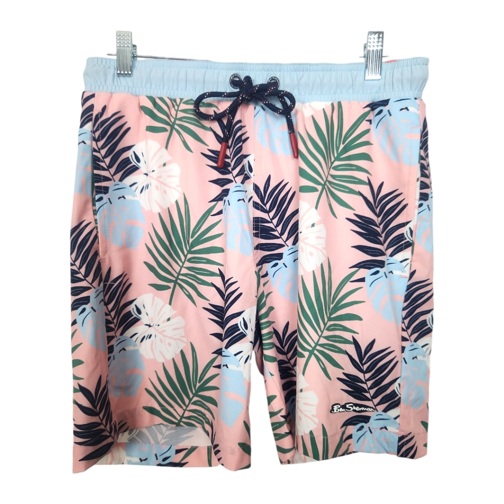 Ben Sherman Tropical Hawaiian Printed Preppy Pink Swim Shorts Trunks Small